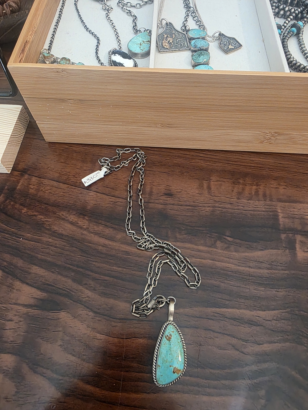 Turquoise Teardrop Pendant Necklace - Silver Chain